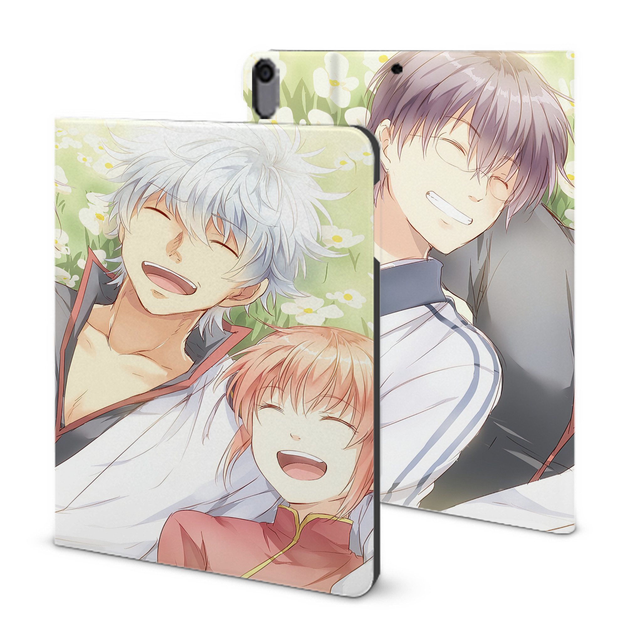 ぎんたま 坂田銀時（さかたぎんとき） 神楽 志村新八（しむら しんぱち） GINTAMA Sakata Gintoki Kagura Shimura Shinpachi IPad ケース ブック型 PUレザー TPU 耐衝撃 軽量 薄型 ペン収納なし 全面保護 IPad 各モデル対応